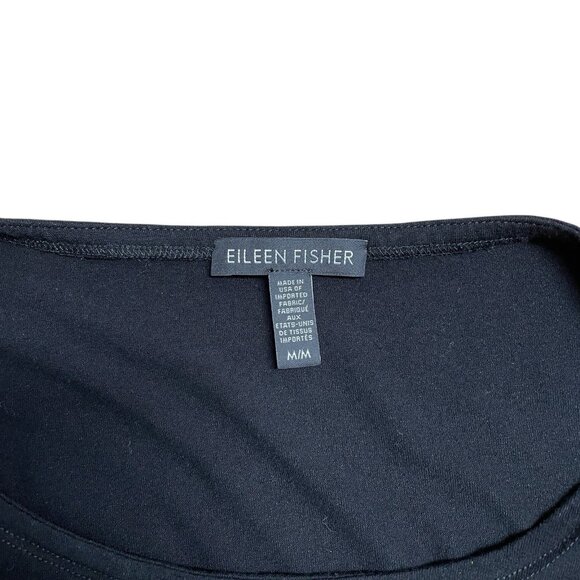 EILEEN FISHER BLACK DRESS 3/4 SLEEVE STRETCH KNEE LENGTH MINIMALIST SIZE M - Picture 3 of 7